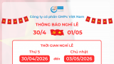 Thông báo lịch nghỉ lễ 30/4 & 1/5/2026